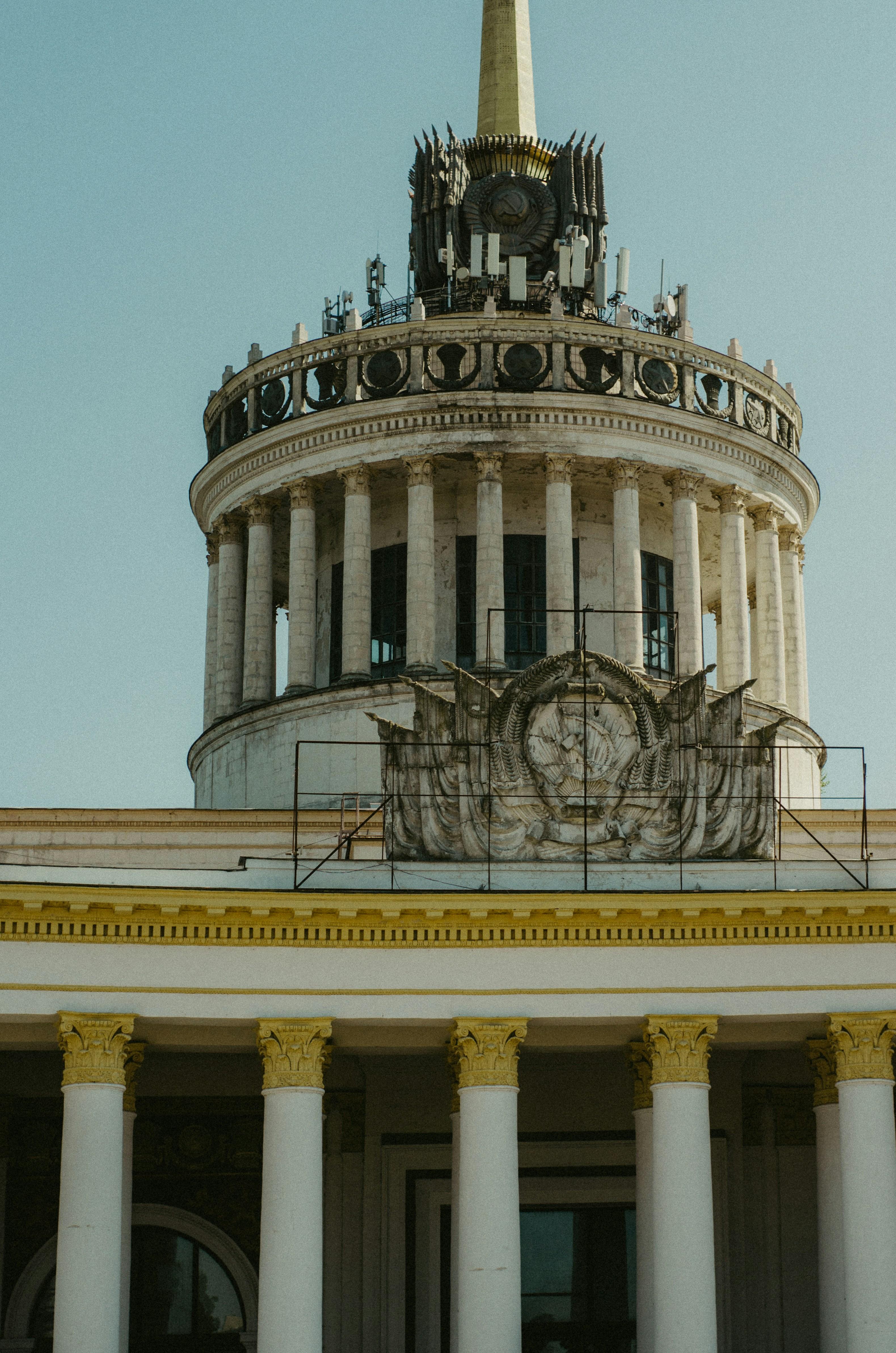 Historic university building with classical Soviet architecture