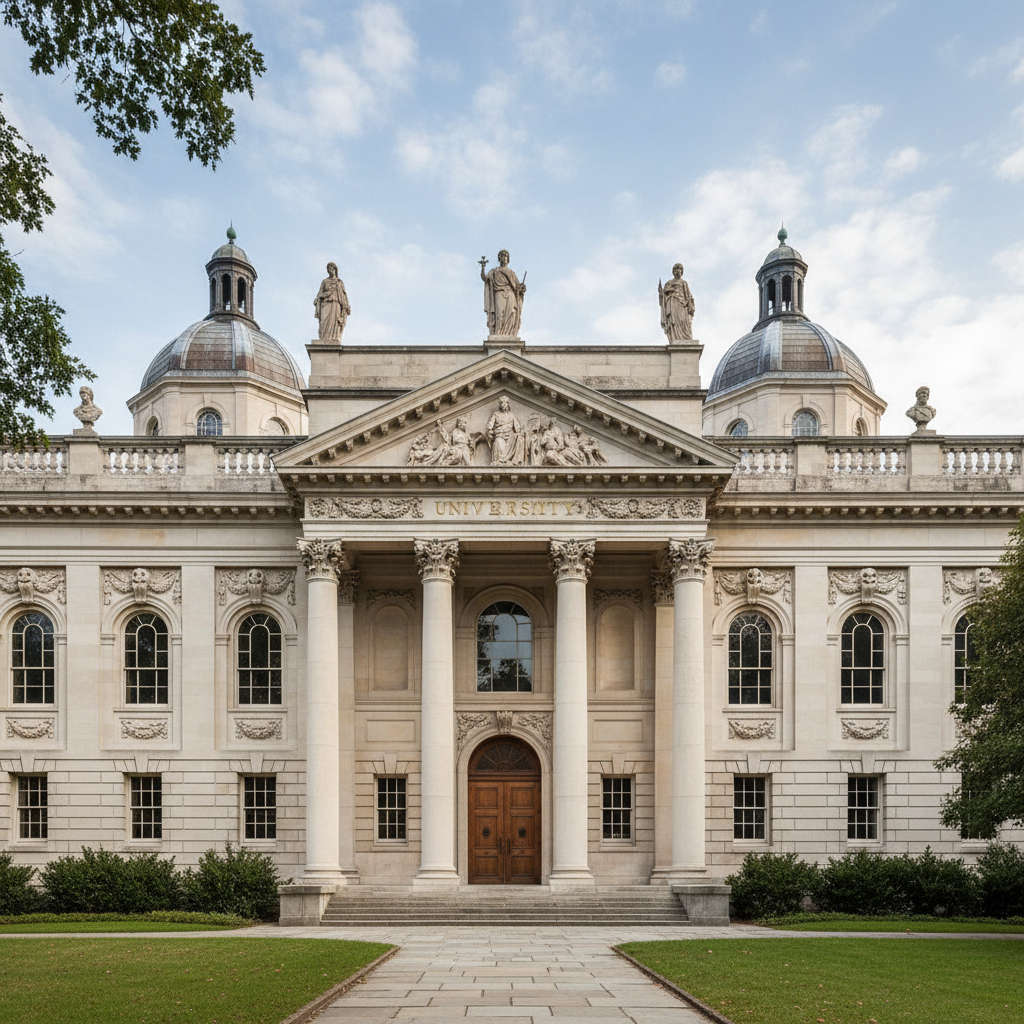 Historic university building with classical Soviet architecture