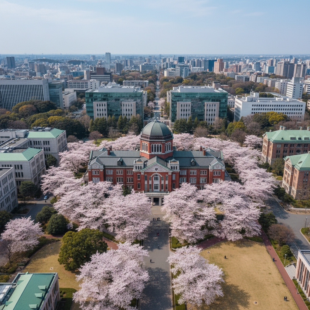 Modern university campus in Tokyo