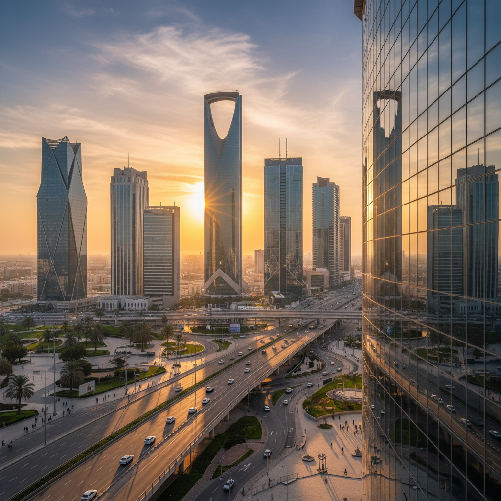 Modern Riyadh skyline with Kingdom Centre Tower and contemporary architecture