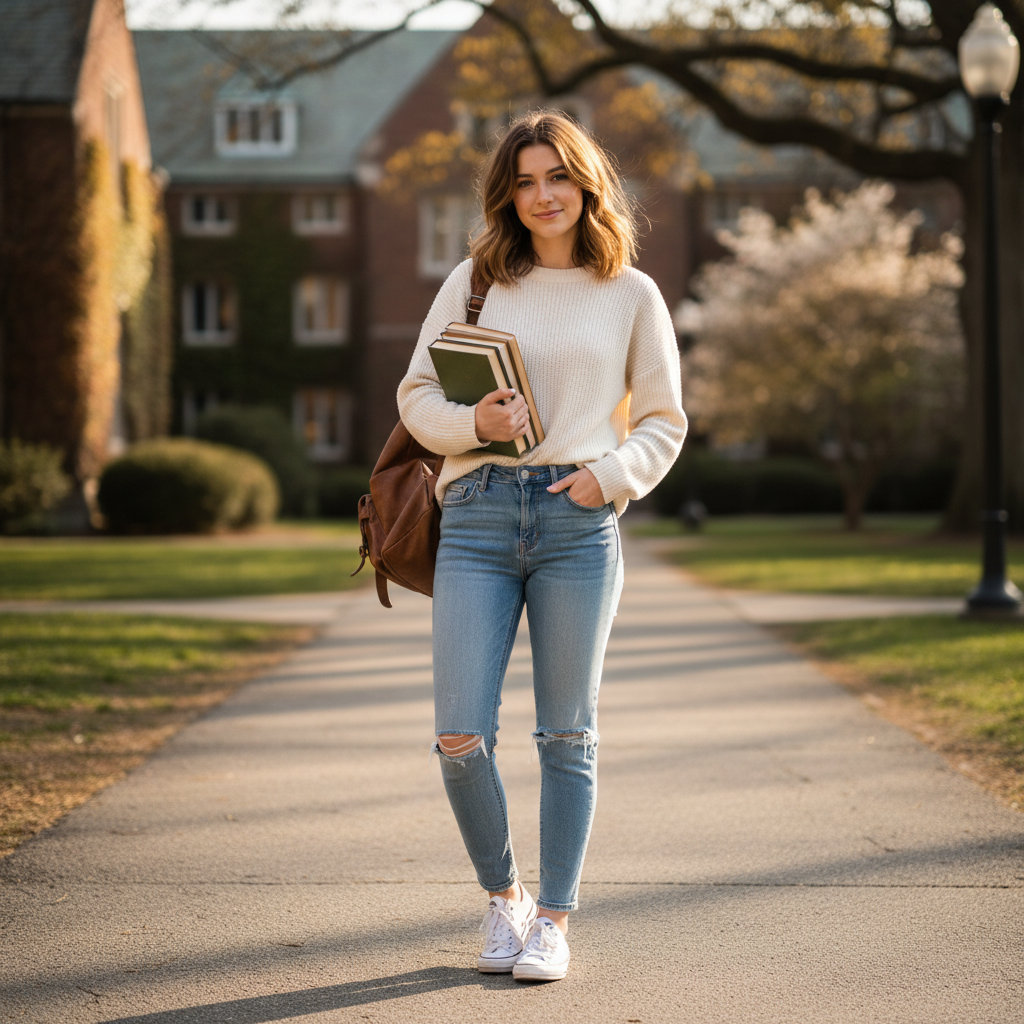 Portrait of smiling female student in university setting