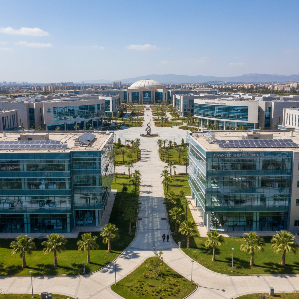 University campus with tropical vegetation