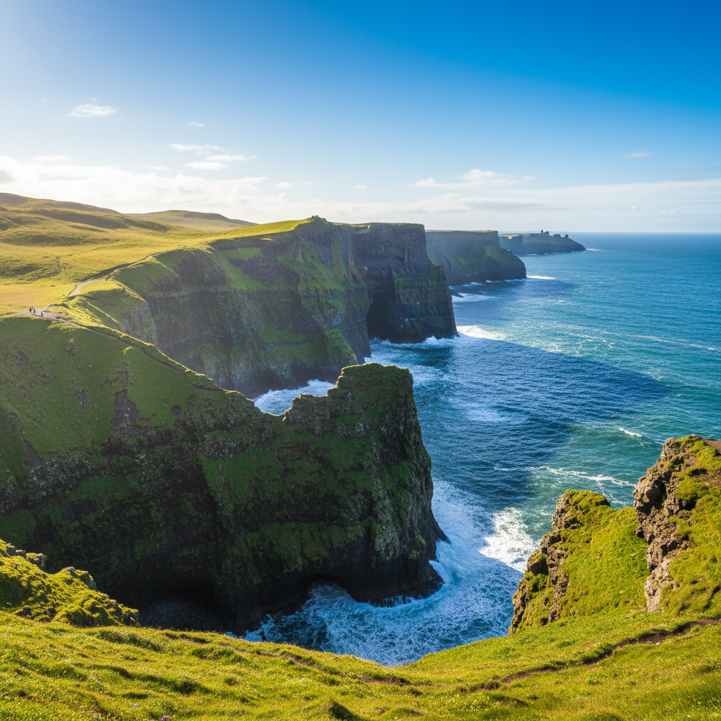 Cliffs of Moher in Ireland with dramatic Atlantic Ocean views and green coastal landscape