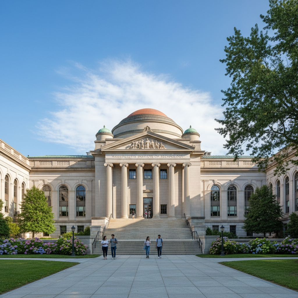 Historic university building with classical architecture and students on campus